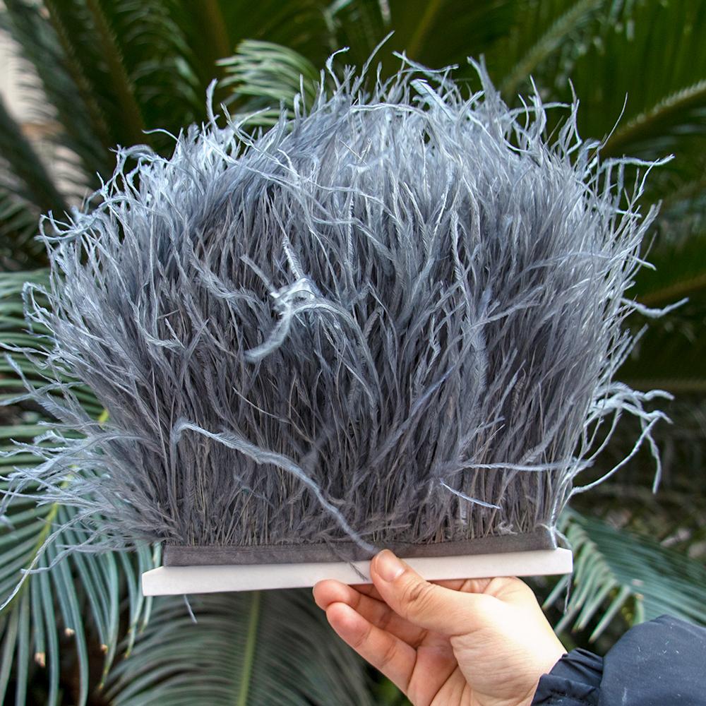 1M Natural Ostrich Feathers Trim White Clothing Sewing Ribbon 8-10cm Feather Fringe for Wedding Party Decoration Crafts Plumes