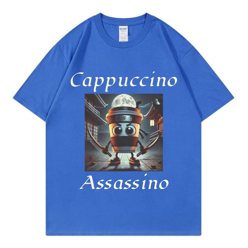 Cappuccino Assassino Graphic T Shirts Funny Italian Brainrot Meme TShirt Unisex Fashion Casual Short Sleeve T Shirt Streetwear