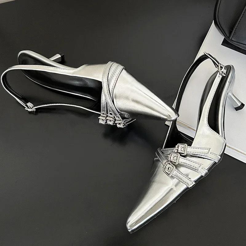 Туфли-лодочки с острым носком и неглубокой подошвой, женские туфли на каблуках, женские туфли с открытой пяткой, новинка на среднем каблуке, женская обувь, мюли, Chaussure Femme