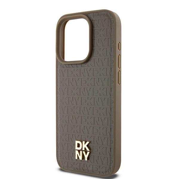 Dkny Leather Pattern Metal Logo Magsafe Case For Iphone 14 Pro Max - Brown