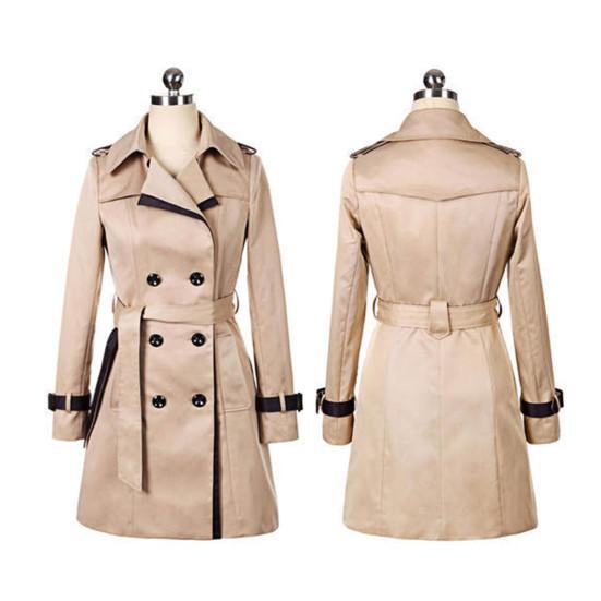 Women Trench Coat OL Commuter Style Double Breasted Color Matching Windbreaker Autumn Winter Long Overcoat Streetwear