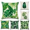 Premium 18'' Green Tropical Plant Pillow Case Cotton Sofa Cushion Cover For Elegant Dcor