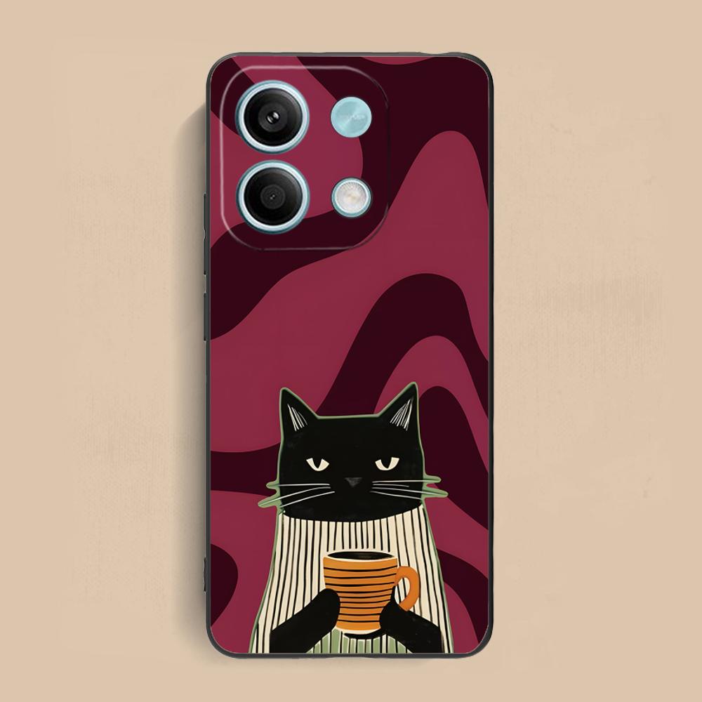 Милый Кофе-Кот Матовый ТПУ Чехол для Мобильного Телефона для Xiaomi Redmi 15 14 13 12 A5 3 2 1 C Plus 4G 5G Цветная Печать