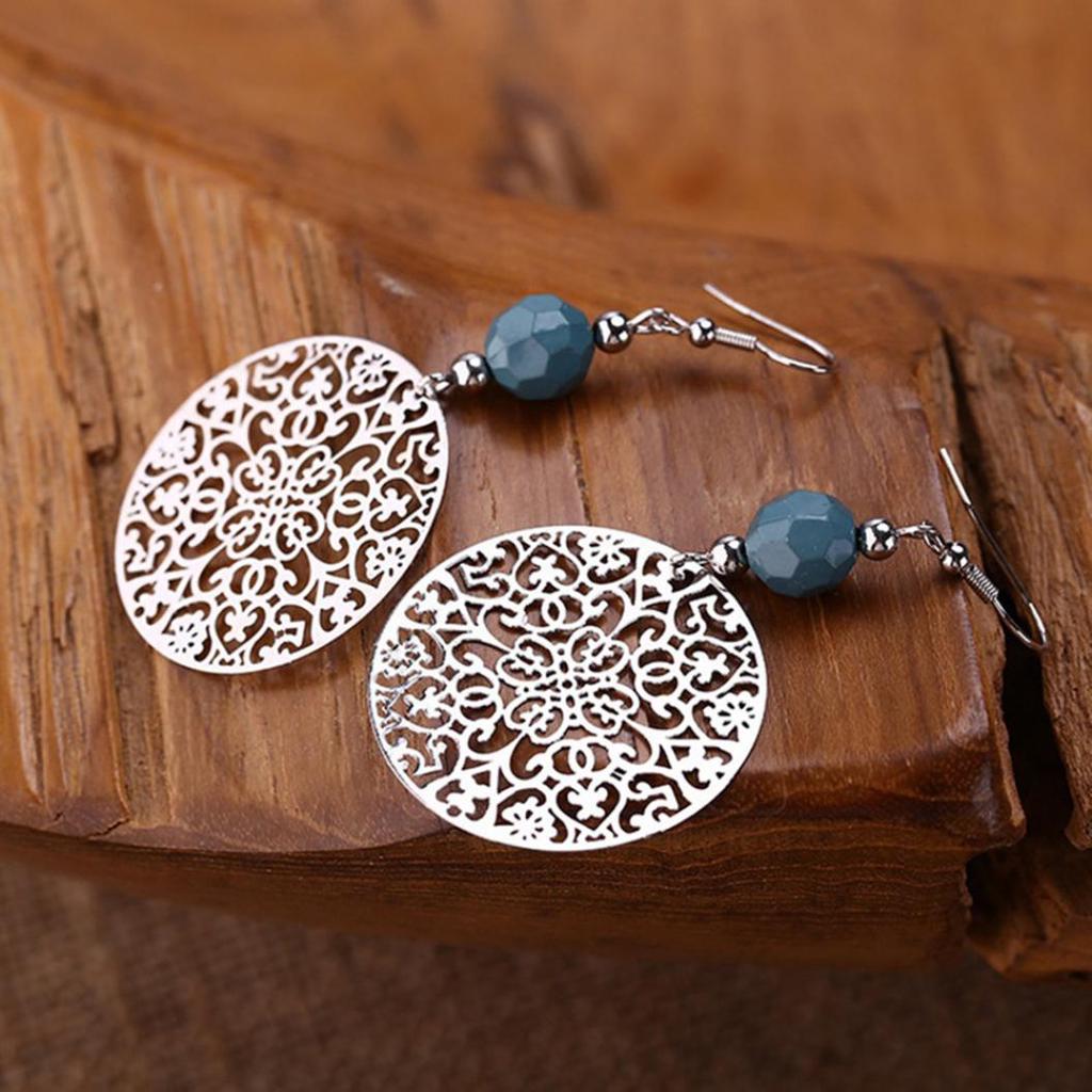 Vintage Women Hook Earrings Big Hollow Round Flower Bead Pendant Party Jewelry