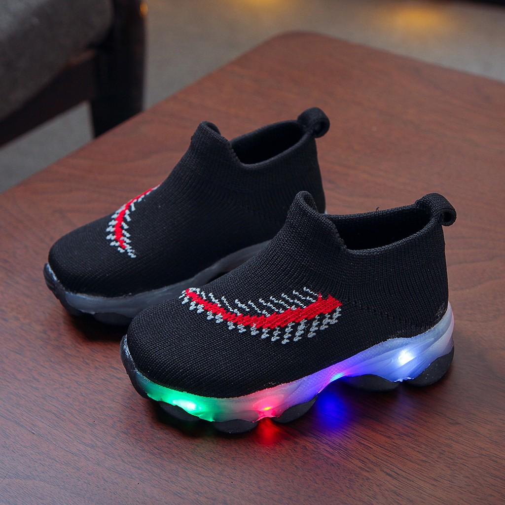 JM Shop Luminous Sneakers Toddler Children Baby Girls Boys Feather Mesh Led Socks Sport Run Casual Shoes