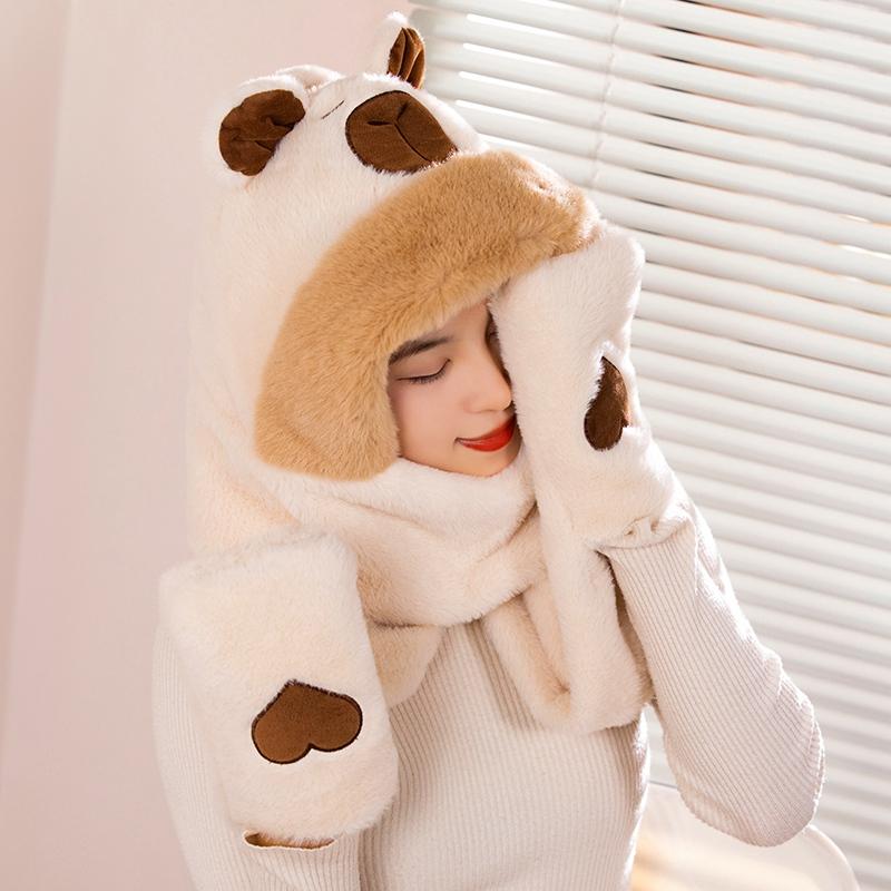 Капибара мультяшный шарф шапка супер мягкий фаршированный теплый зимой дети смешные подарки на день рождения для девочек