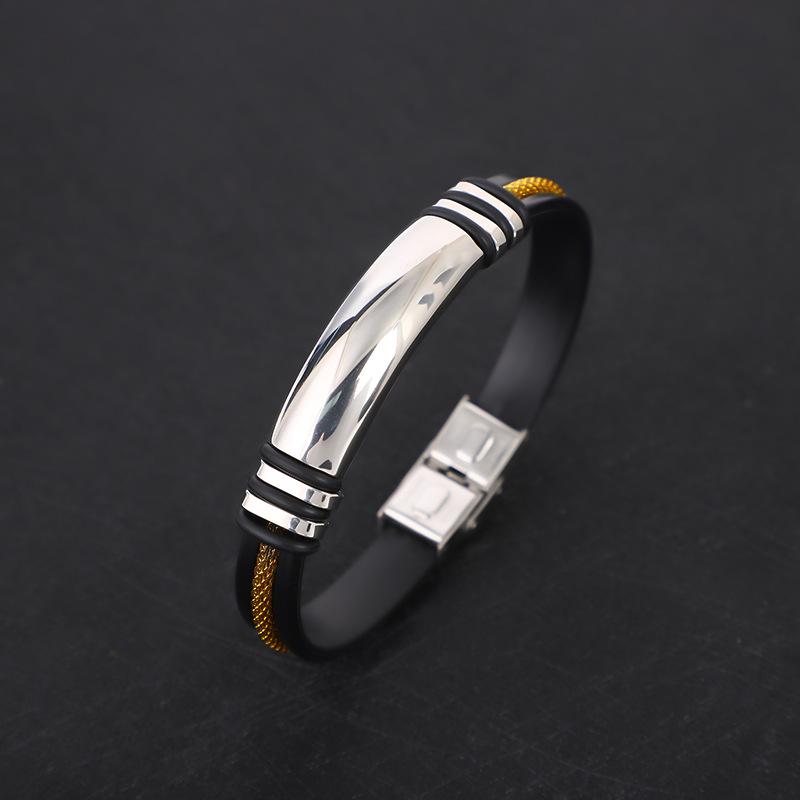 Мужской черный серебристый золотистый браслет из титановой стали и силикона с гравировкой из нержавеющей стали
