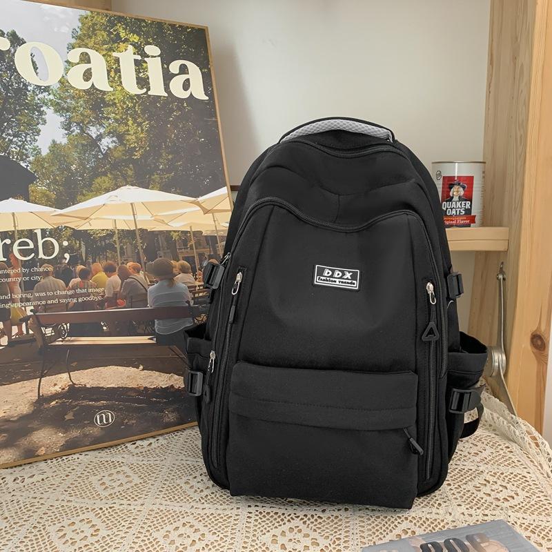 New schoolbag female college student solid color large-capacity backpack multi-layer sturdy middle and high school student backpack
