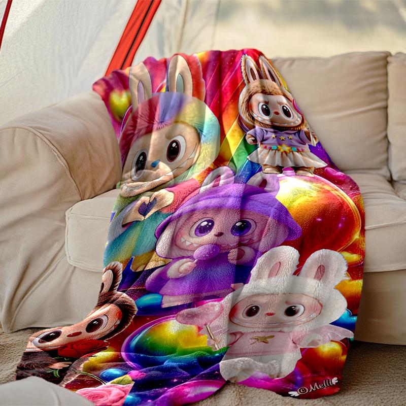 1pc Easy-Care LABUBU Blanket, Perfect for Couch, Bed, Home, Travel & More, Warm & Durable Printed Blanket
