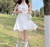 Lady Lazy Lolita White One Piece Sleeveless Dress Ruffles Simple White Loli Cosplay Costume Shooting White Mini Above Knee Length [Lady Lazy] (L)