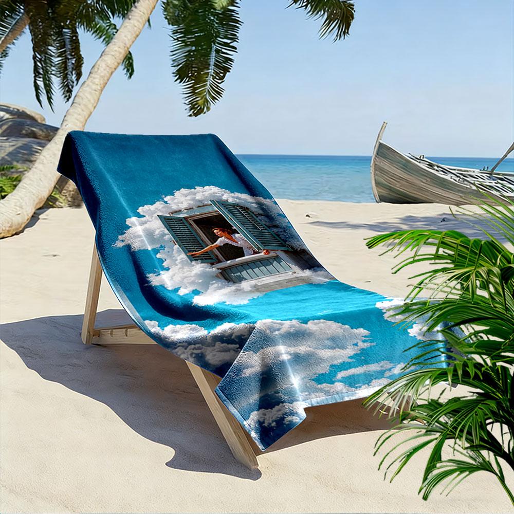 Woman in Window on Clouds A must-have beach towel for beach travel