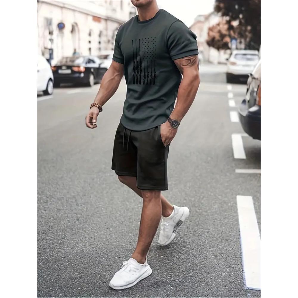 2024 New Summer Sportswear Men's Short Sleeve Shorts 2 Piece Set Men's Street Camouflage Print Trendy Shorts Set Men's Clothing