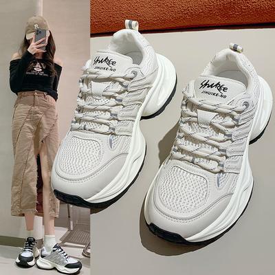 Женские кроссовки папины туфли ins тренд 2025 лето новая толстая подошва спортивные универсальные сетчатые дышащие взрыв повседневные белые туфли