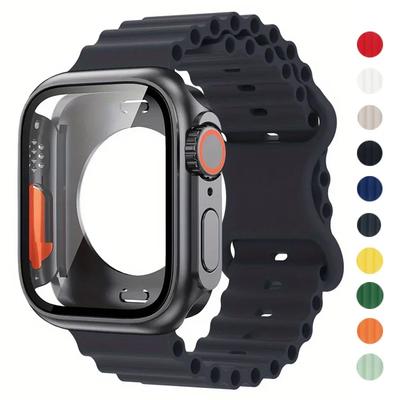 НОВЫЙ Стеклянный Чехол+Ремешок для Apple Watch Band 40 41 44 45 42 46 мм Защитные стекла чехол для Apple IWatch Series 11 10 9 8 7 6 54
