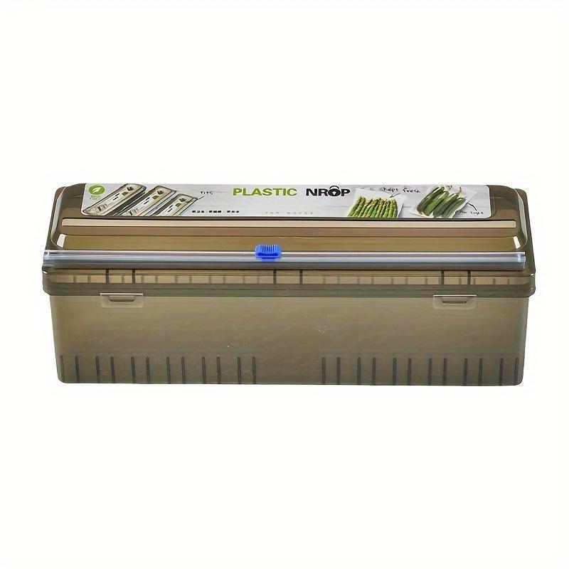 Large Roll Food-Safe Plastic Wrap Dispenser with Slide Cutter, Kitchen Cling Film Cutter Box