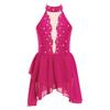 Kids Girls Rhinestone Lyrical Dance Costume Sheer Mesh Patchwork Sleeveless Irregular Hem Dress Dancewear