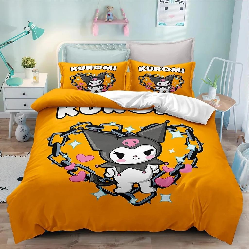 Пододеяльник Kuromi Мультяшный Sanrio Полный Милый Детская Спальня 100% Полиэстер Подарок для Взрослых Комплект Постельного Белья 2/3 шт.