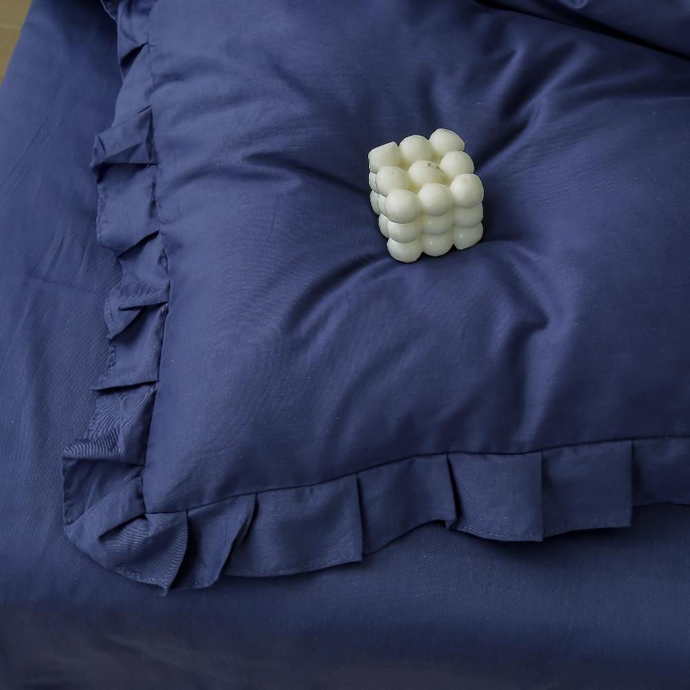 Premium Cotton Bedding 140x200 with Navy Blue Ruffles