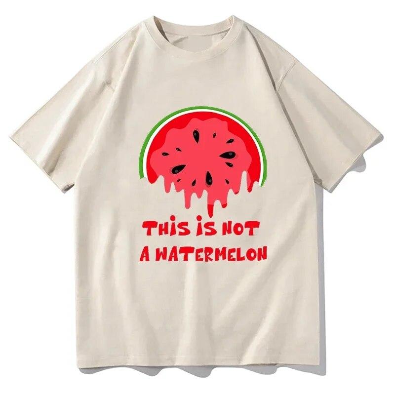 Shirts Streetwear This Is Not a Watermelon Palesti Graphic Tee Shirt Fashion Short Sleeve T-shirt Unisex 100% Cotton Oversized T