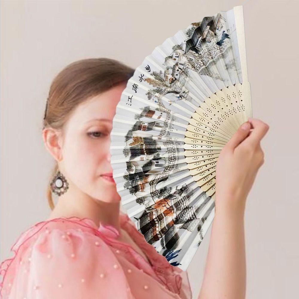 Silk Hand Fan Colorful Shank Classical Dance Fan Vintage Folding Fan Clothing Accessories