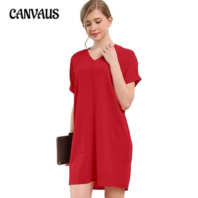 Летние женские платья, модные однотонные свободные повседневные платья с v-образным вырезом и коротким рукавом, домашняя одежда