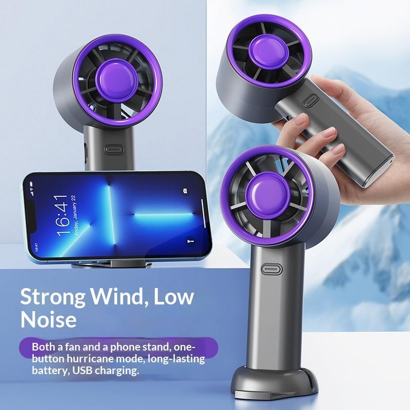 Portable Usb Rechargeable Handheld Fan With Phone Holder Low Noise Strong Airflow Suitable For Office Outdoor And Commuting Use