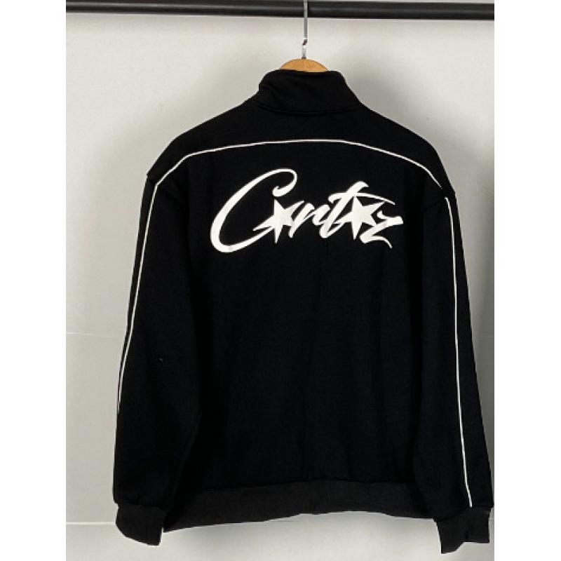 Унисекс Уличная ретро куртка и брюки с принтом дьявола, на воротнике-стойке, на молнии.