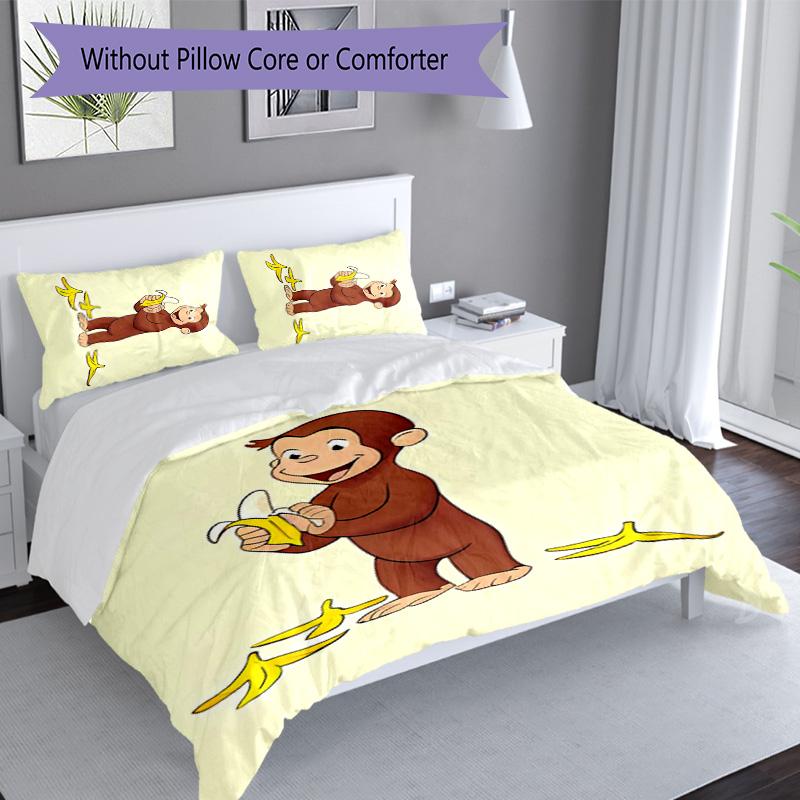 3pcs Curious George pattern bedding set duvet cover set includes duvet cover &pillowcases, perfect all season bedroom decoration & gift