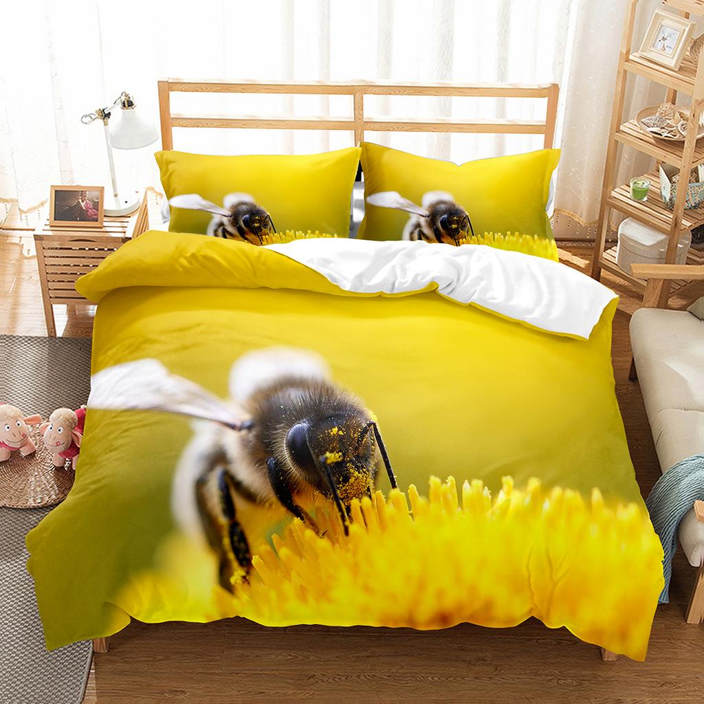 Yellow Bee Duvet Cover Set Cartoon Wild Animals Pattern Quilt Cover With Pillowcase Lightweight Soft Gift King Queen Full Size