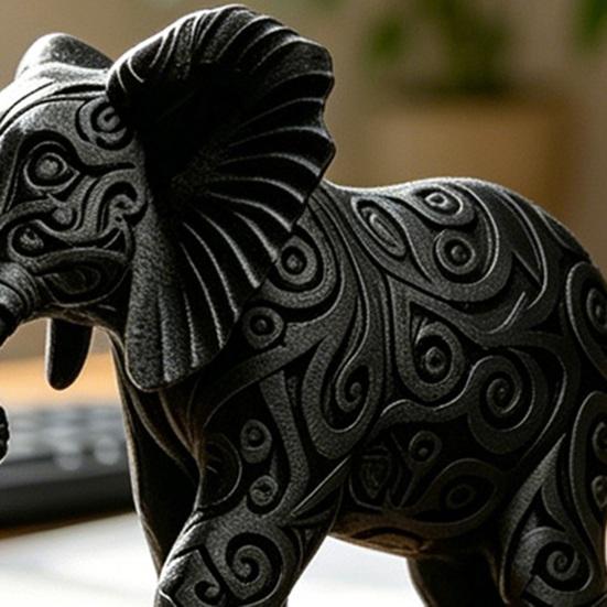 Черная Фигурка Слона 3D Печатное Украшение-Слон Статуэтка Слона в Племенном Стиле для Украшения Домашнего Стола Полки