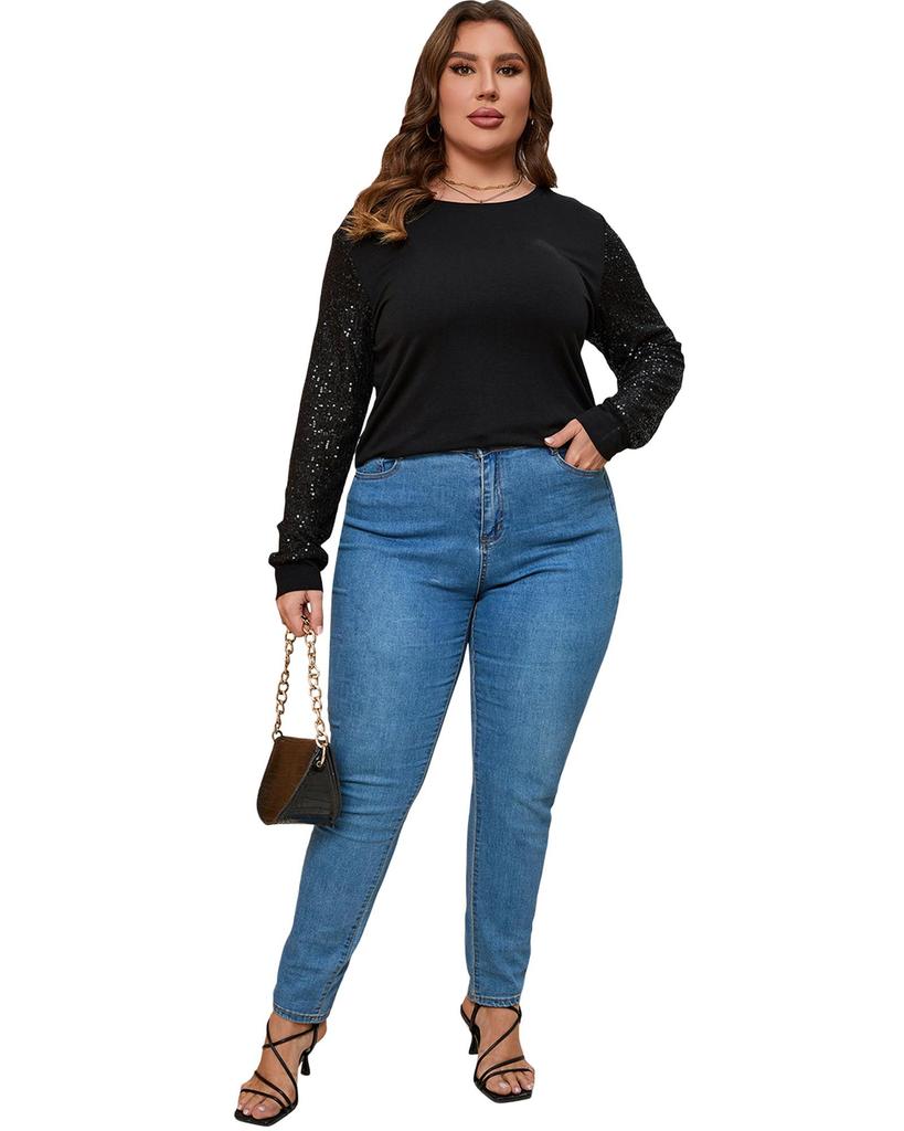 Azura Exchange Sequin Contrast Long Sleeve Top