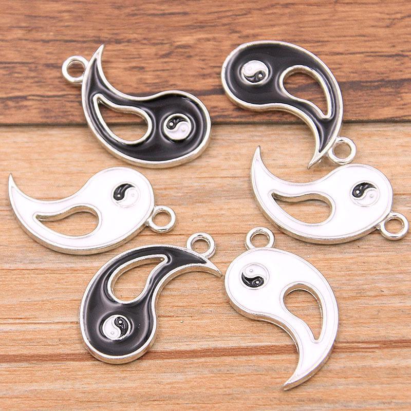 Подвеска Tai Chi Bagua из сплава 16x27 мм - черно-белая подвеска в виде капли масла K