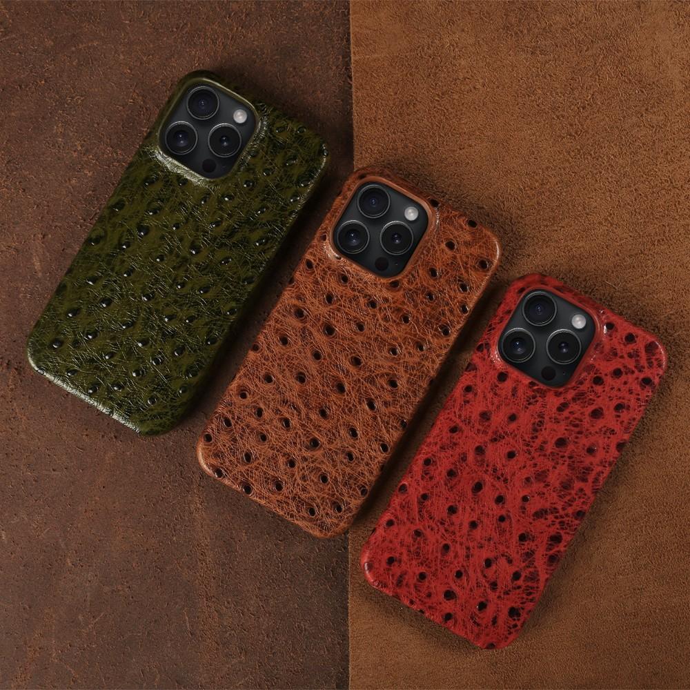 Ostrich Genuine Leather Case For iphone 16 Pro Max 15pro 14 13 12 11 XR XSMAX SE4 Real Cowhide Back Cover Coque Shell