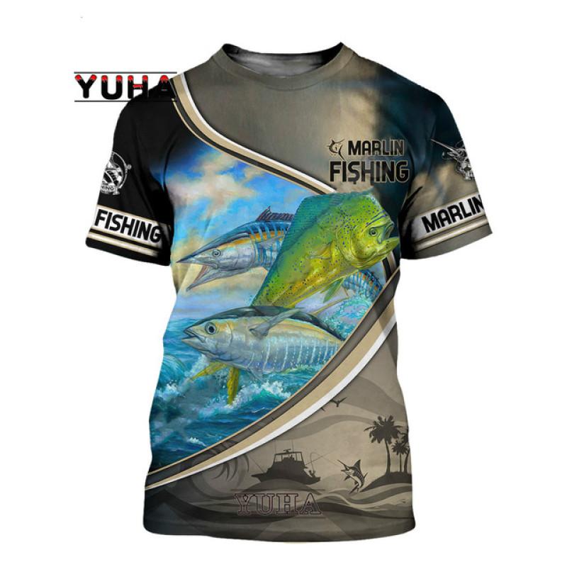 Футболка для глубоководной рыбалки, мужская и женская футболка с 3D принтом для рыбалки, современный модный дизайн, пляжная повседневная футболка с круглым вырезом