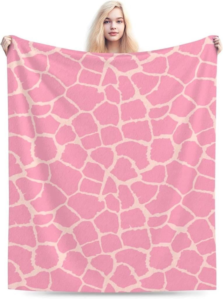 Pink Giraffe Throw Blankets,Cozy Flannel Fleece Blanket on for Home Bedroom Living Room Office Dorm, Soft Comfort Lightweight Th