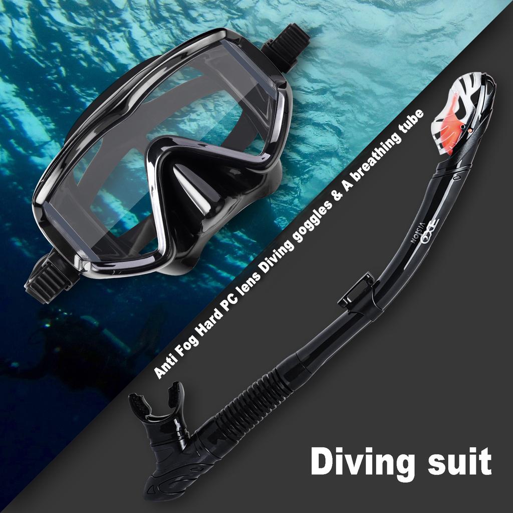 Dry Snorkel Set,  3 Window Snorkel Mask, Anti-Fog Scuba Diving Goggle and Snorkel, Adult Snorkeling Swim Mask with  PC  Lens