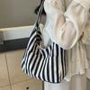 Retro Magnetic Snap Vertical Stripe Bag Daily Vintage Commute Handbag Canvas Shoulder Bag  Girls