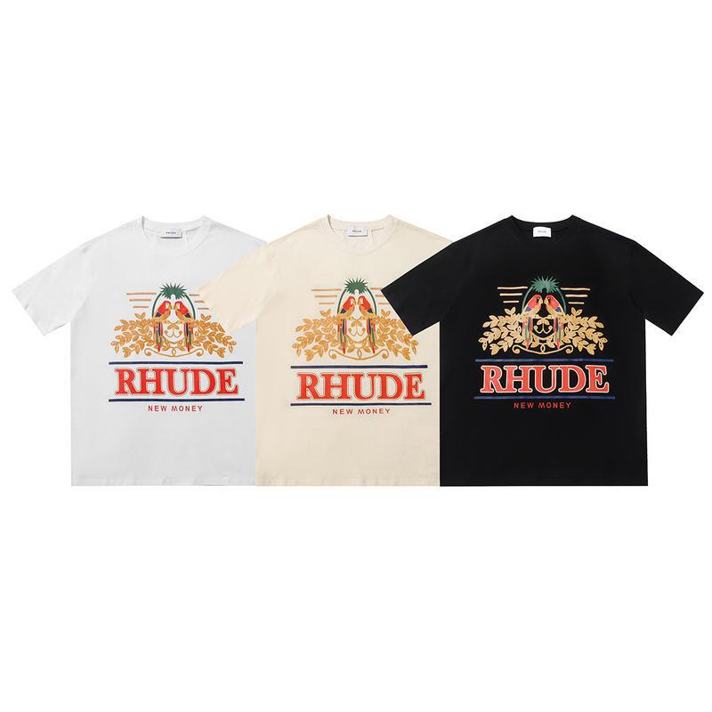 2023 Cross-border European and American trendy brand RHUDE micro-label letter logo pattern short-sleeved t-shirt men's and women's high street loose h