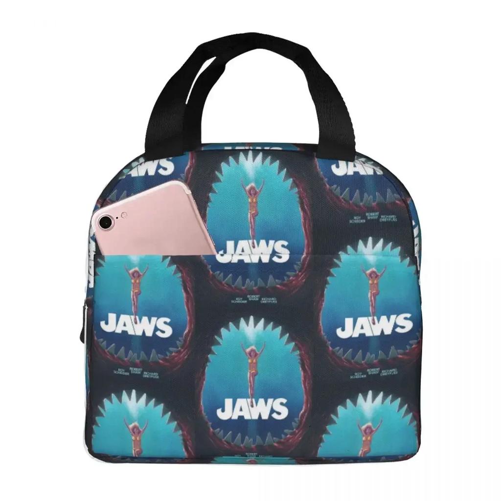 Jaws Halloween Horror Movie Insulated Lunch Bag for Women Office Cooler Thermal Food Box Tote Portable Lunch Boxes Container