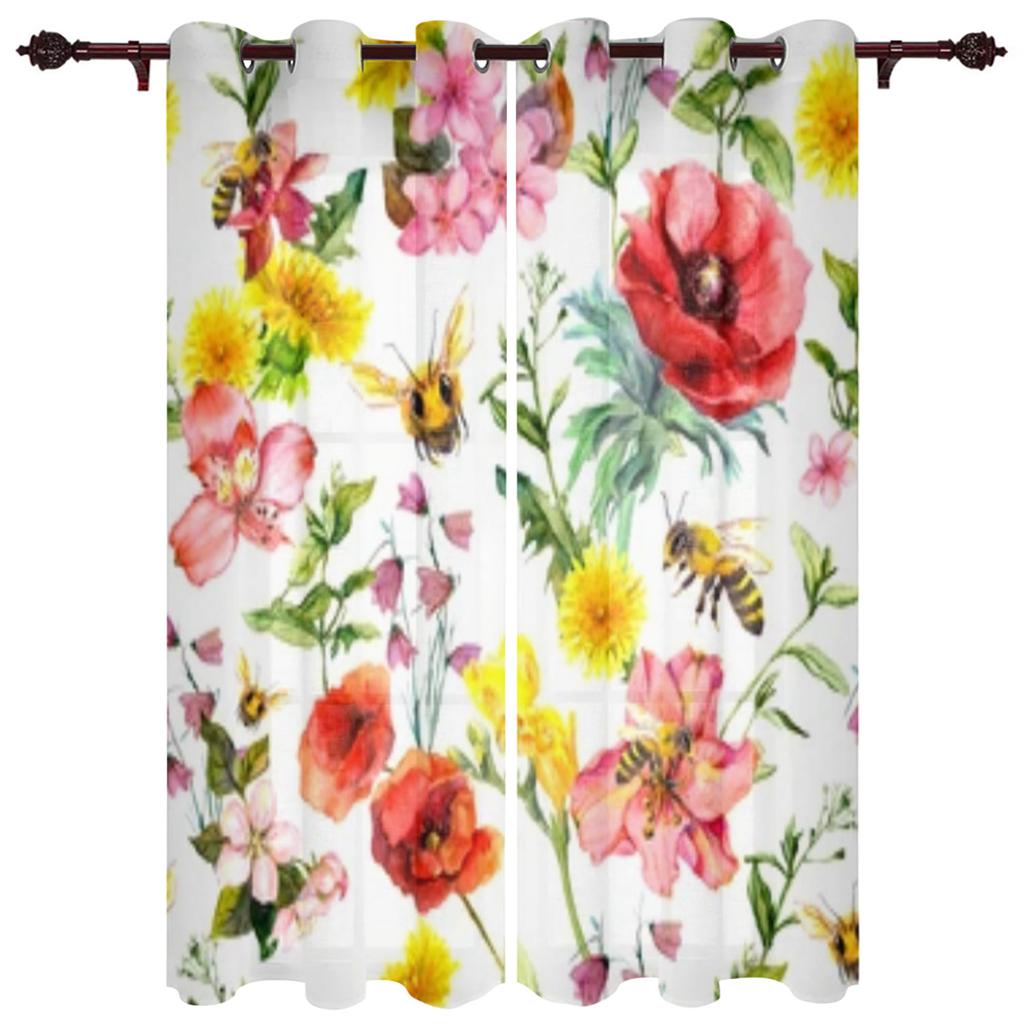 Flower Watercolor Window Curtain for Bedroom Living Room Backdrop Curtain Home Decor Kitchen Short Curtain