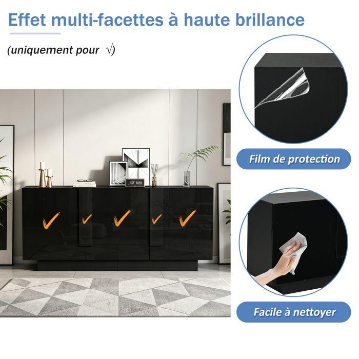Buffet salon noir brillant 160 x 35 x 60 cm 3 portes 6 compartiments, étagères ajustables grand rangement commode moderne chic déco!