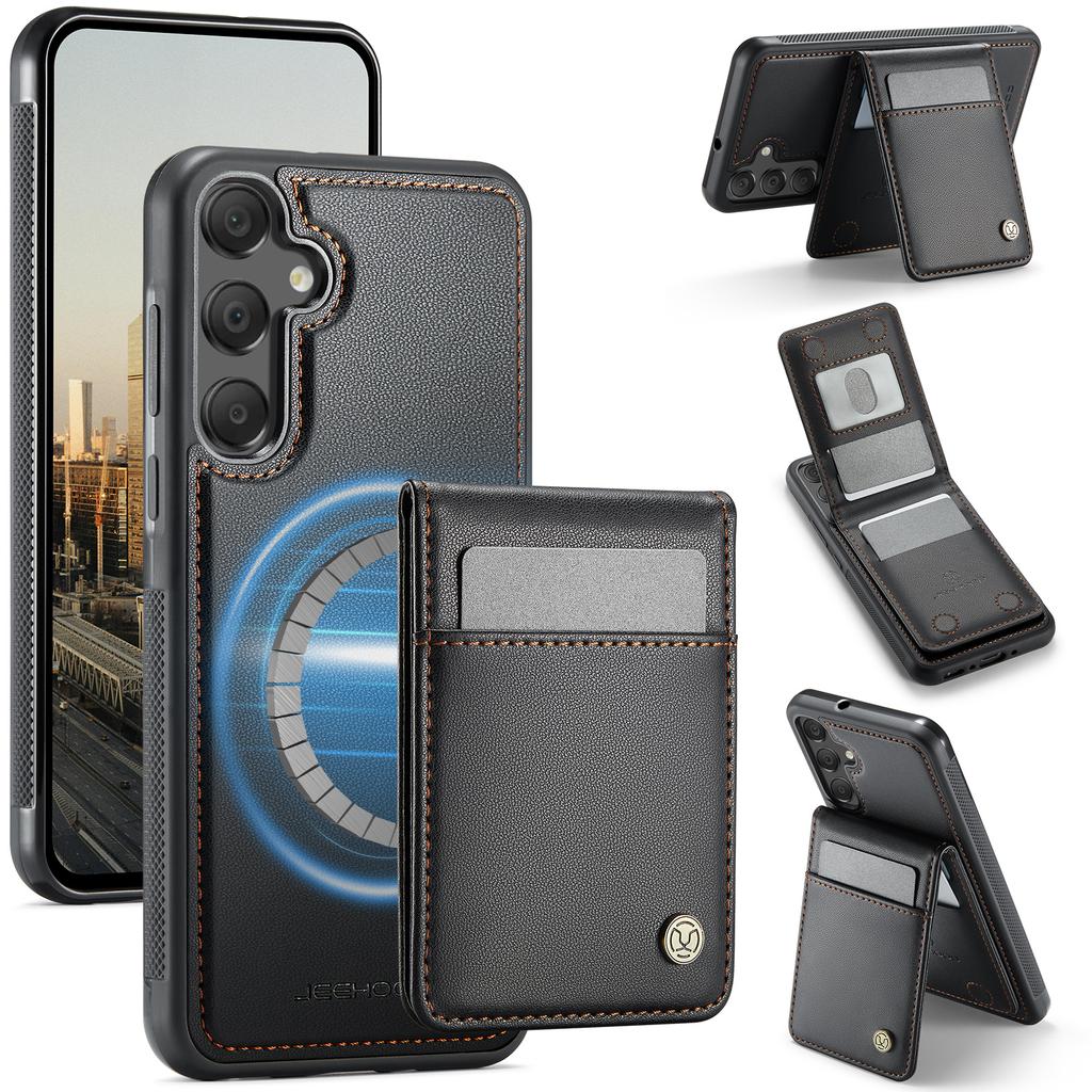 Для Samsung Galaxy A55 5G/Galaxy A35 5G Кожаная задняя крышка Совместим с MagSafe JEEHOOD J06 Чехол для телефона с карманом для карт Блокировка RFID