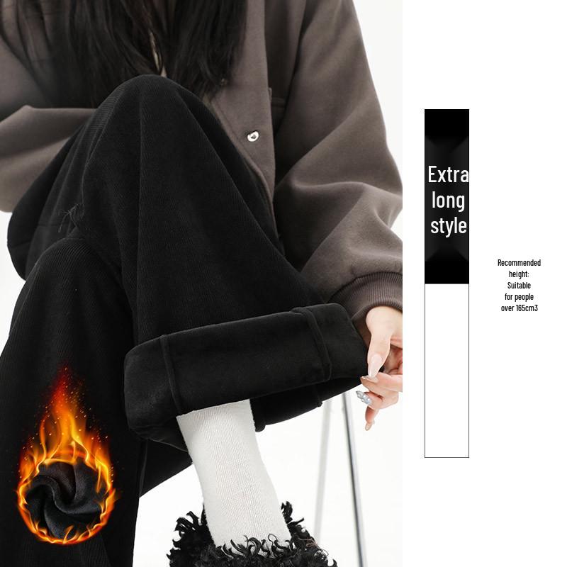 2025 Autumn/Winter European Cotton Velvet Wide-Leg High-Waist Drape Pants for Women