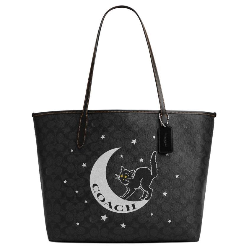 COACH PVC With Leather Tote Bag, Shopping Bag, Handbag, Shoulder Bag Large Women's Charcoal Gray & Black CW451-SVPHT
