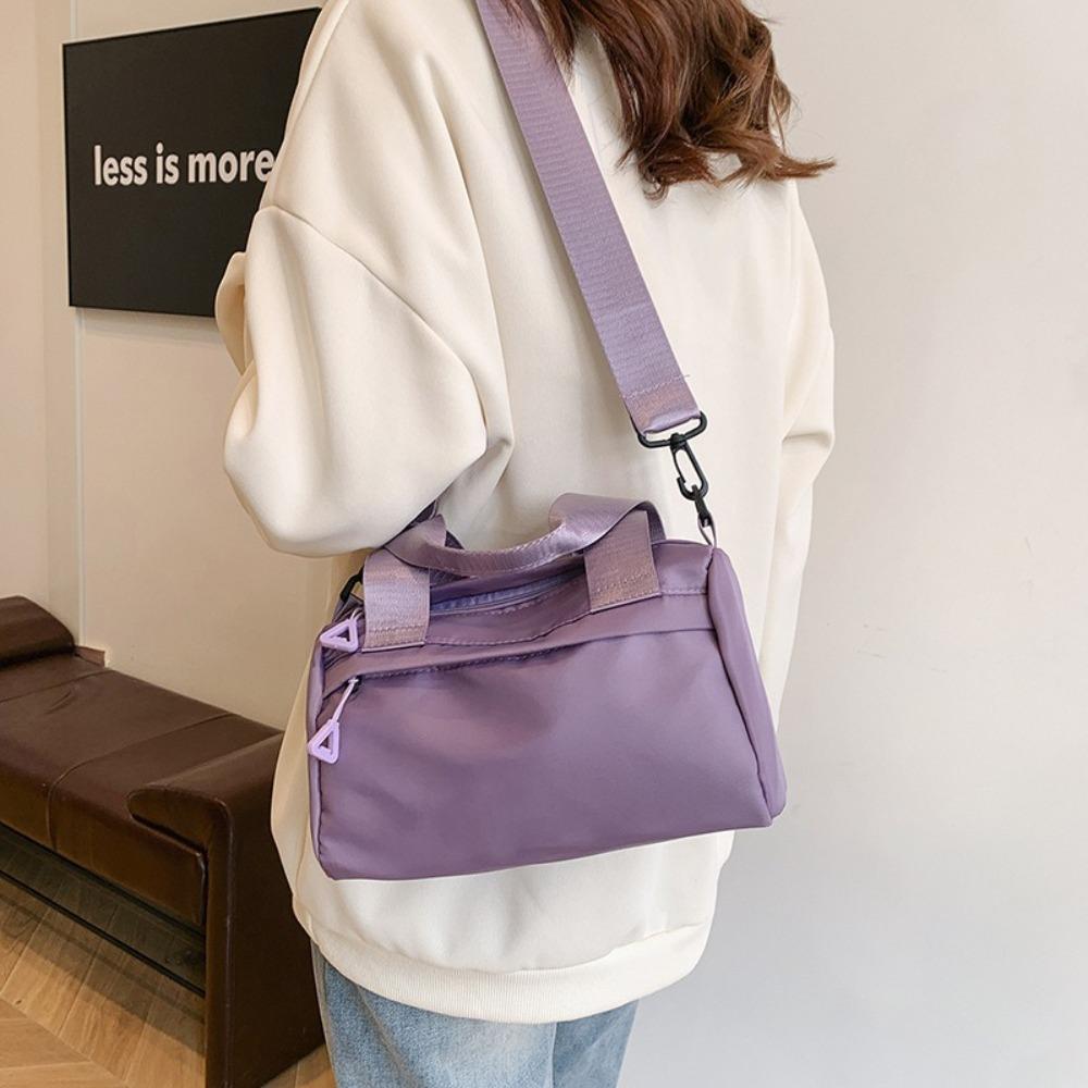 Solid Color Canvas Crossbody Bag Zipper Small Square Bag Portable Nylon Shoulder Bag Travel
