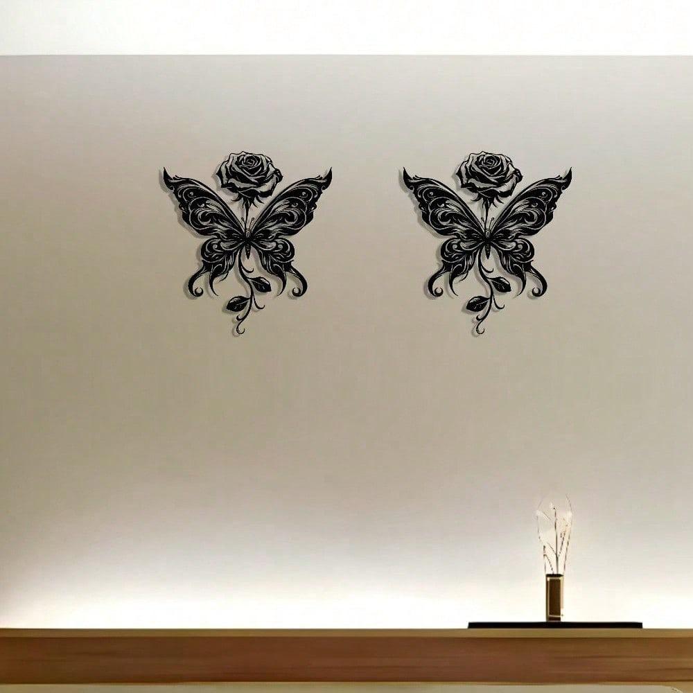 1 PC of Black Iron an Elegant Butterfly with A Rosey Metal Wall Art - Modern Home Decor for Bedroom, Living Room, or Bathroom.
