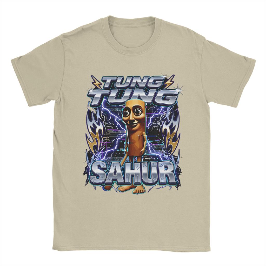 Italian Brainrot Tung Tung Tung Sahur TShirt Unisex 100Cotton Top Tee Funny Round Neck Short Sleeve