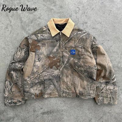RogueWave Y2K Мода Камуфляжная Мужская Куртка Американский Стиль Уличная Повседневная Одежда V-образный Вырез Поло Топ Винтажный Принт Мужская Женская Толстовка Харадзюку