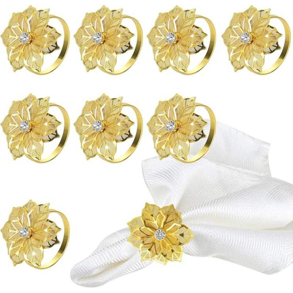 10pcs Napkin Rings Alloy Hollow Out Flower Napkin Holder Dinning Table Napkin Ring for Dinner Parties Wedding Banquet Family Gatherings Table Decor