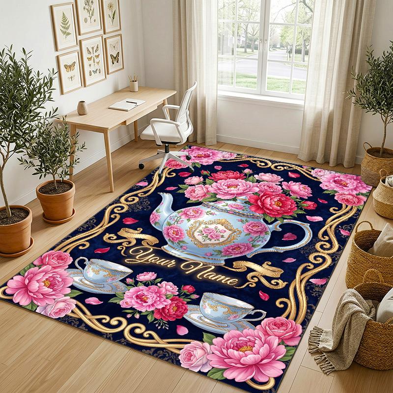 Decorative Artwork Theme Crystal Velvet Rug Personalized Custom Name Text Soft Floor Mat Home Decor